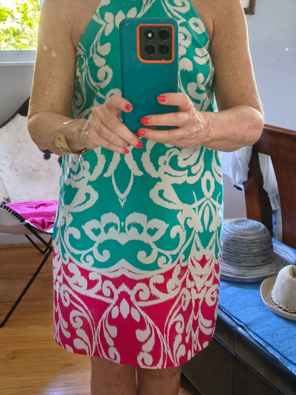 Colorful summer dress, lined, silky, size small